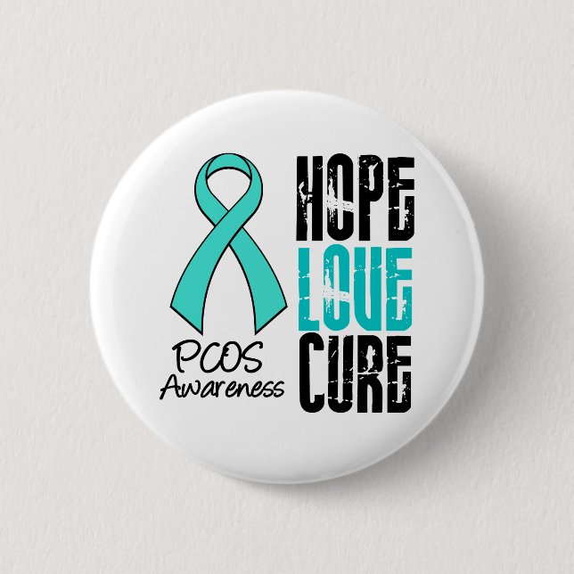 PCOS Hope Love Cure Ribbon Button (Front)