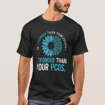 PCOS Polycystic Ovary Syndrome Awareness Teal Ribb T-Shirt