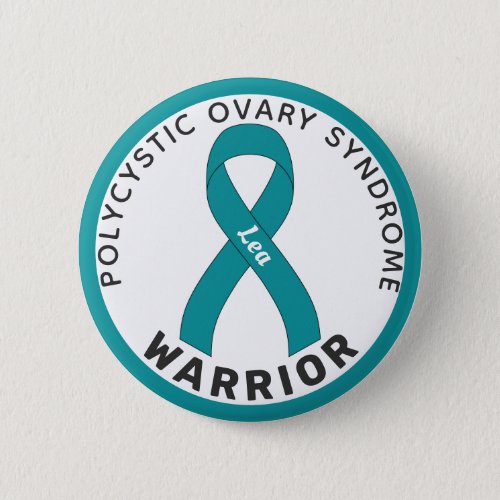 PCOS Warrior Ribbon White Button