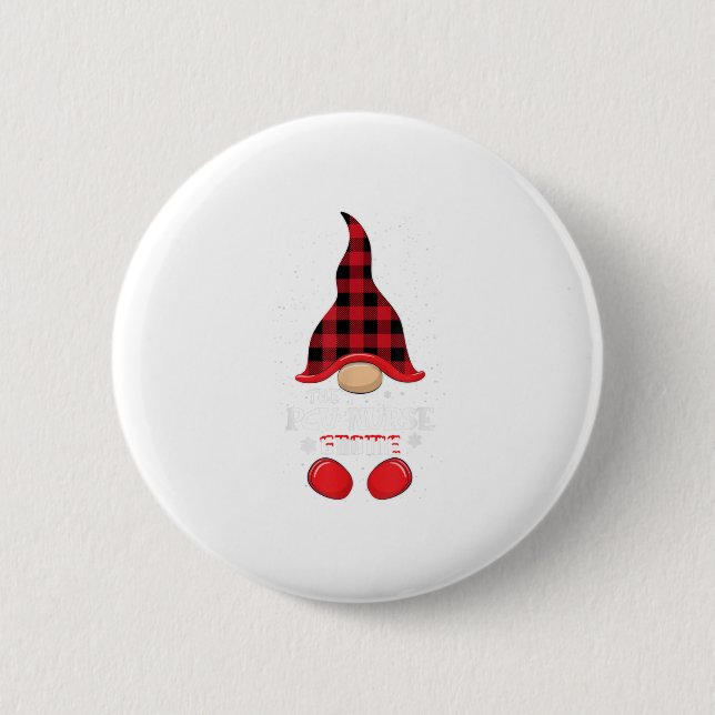PCU Nurse Gnome Buffalo Plaid Matching Christmas Button (Front)