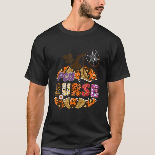 PCU Nurse Halloween Pumpkin Leopard Progressive Ca T-Shirt (Front)