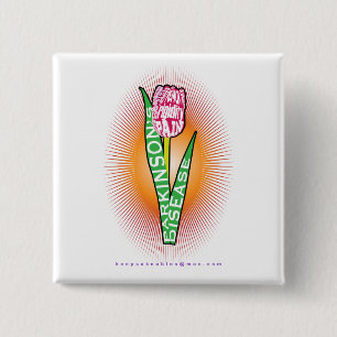 PD Symptom Worded Tulip with burst Pinback Button