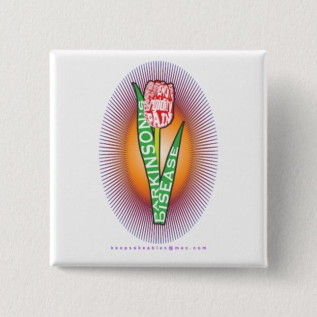 PD Wordy Red Tulip with burst Button (Front)