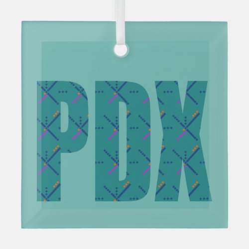 PDX Portland Airport Carpet Text Glass Ornament