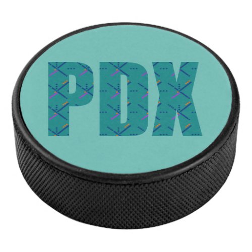 PDX Portland Airport Carpet Text  Hockey Puck