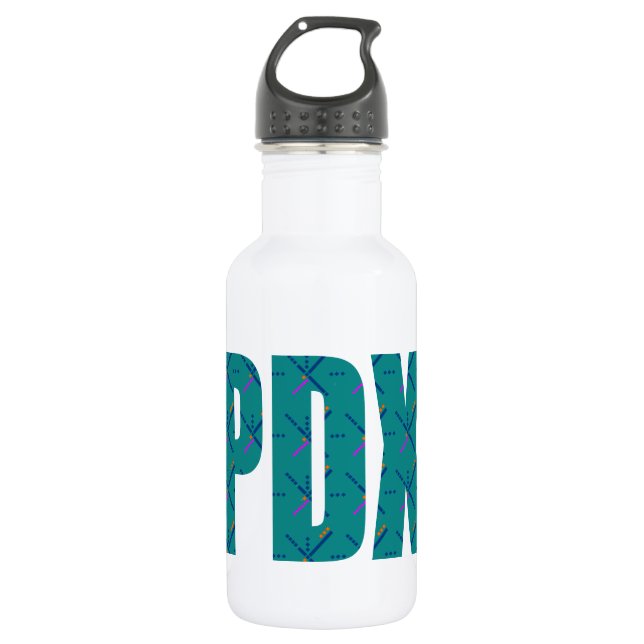 PDX Portland Airport Carpet Text Water Bottle (Front)
