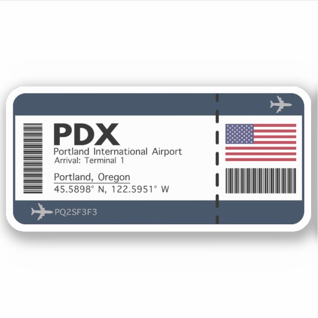 PDX Portland Boarding Pass - Oregon Sticker (Front)
