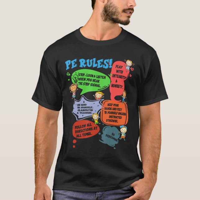 PE Rules Physical Education Teacher Back To School T-Shirt (Front)