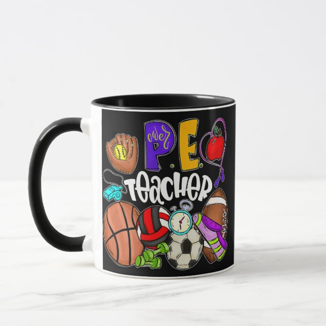PE Teacher Funny Physical Education Teacher Back Mug (Left)