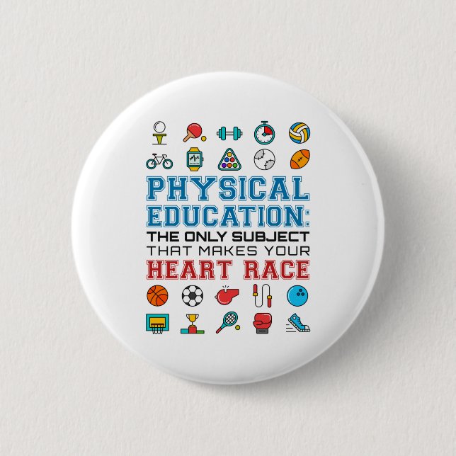 PE Teacher Phys Ed Gym Coach Heart Race Button (Front)
