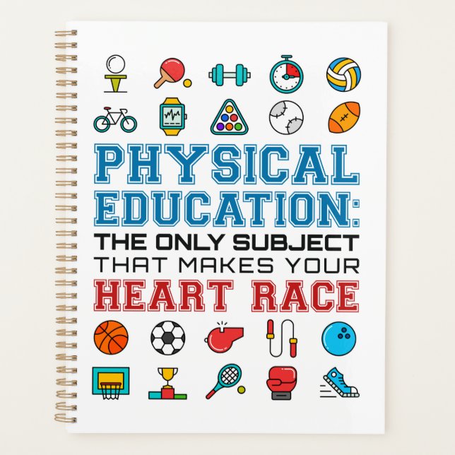 PE Teacher Phys Ed Gym Coach Heart Race Planner (Front)