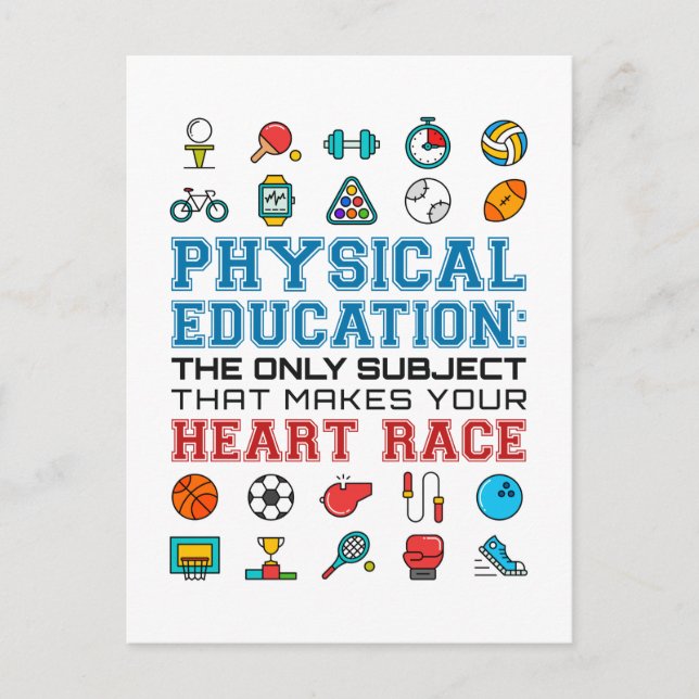 PE Teacher Phys Ed Gym Coach Heart Race Postcard (Front)