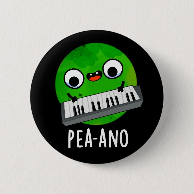 Pea-ano Funny Music Veggie Pea Pun Dark BG Button (Front)