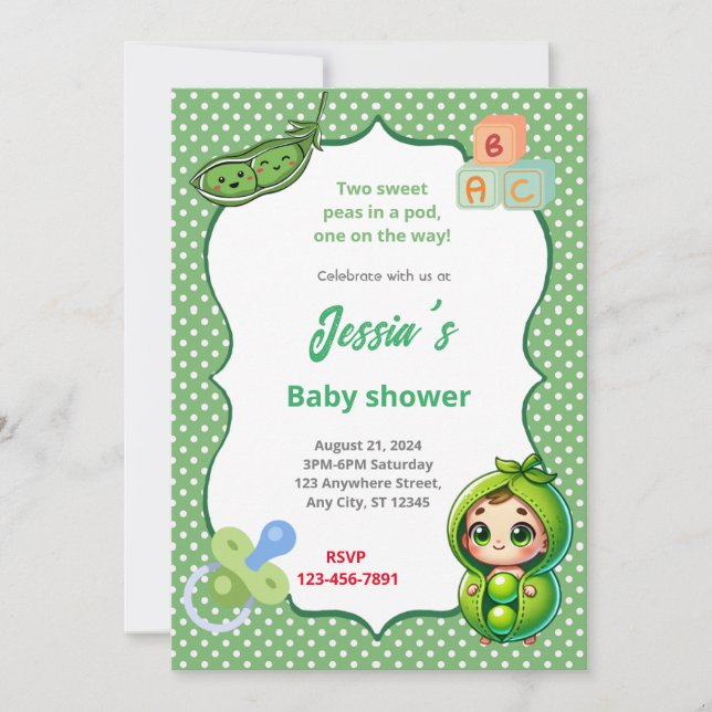Pea Baby Shower  Invitation (Front)