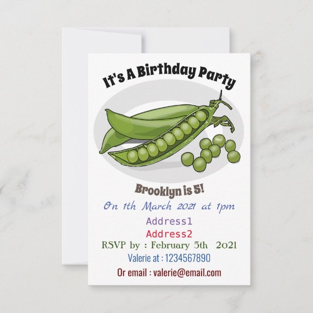 Pea cartoon illustration invitation (Front)