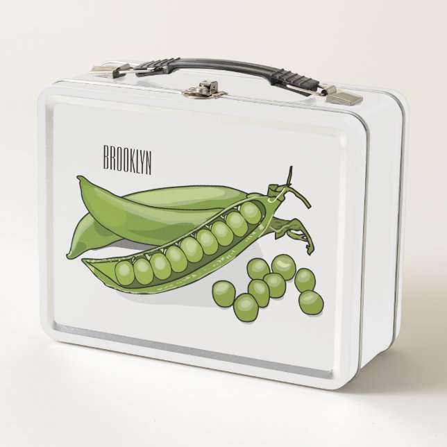 Pea cartoon illustration  metal lunch box (Front)