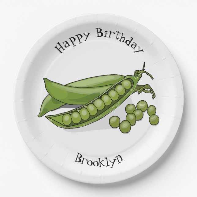 Pea cartoon illustration paper plates (Front)