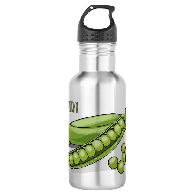 Pea cartoon illustration  stainless steel water bottle (Front)