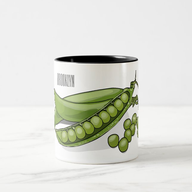 Pea cartoon illustration  Two-Tone coffee mug (Center)