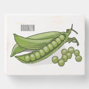 Pea cartoon illustration wooden box sign