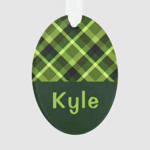 Pea Green Plaid Monogram Circle Acrylic Ornament 