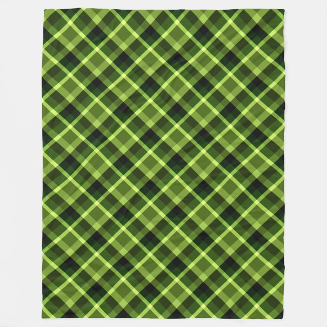Pea Green Plaid Pattern Large Fleece Blanket (Front)