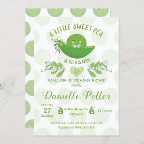 Pea in a Pod Baby Shower Invitations for Baby Boy