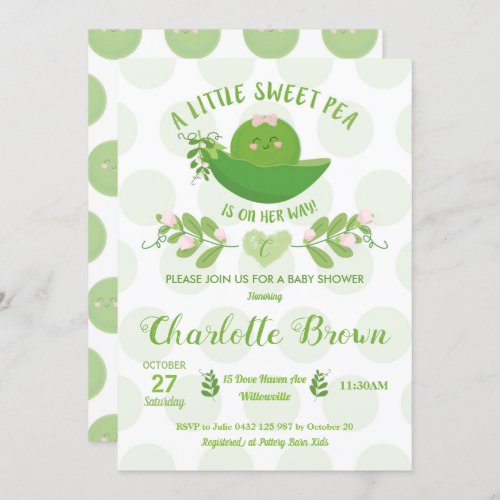 Pea in a Pod Baby Shower Invitations for Baby Girl