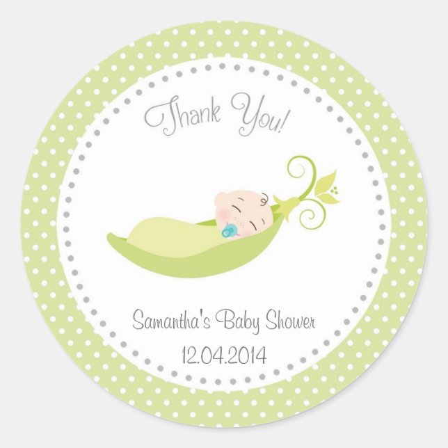 Pea In A Pod Baby Shower Sticker Green (Front)