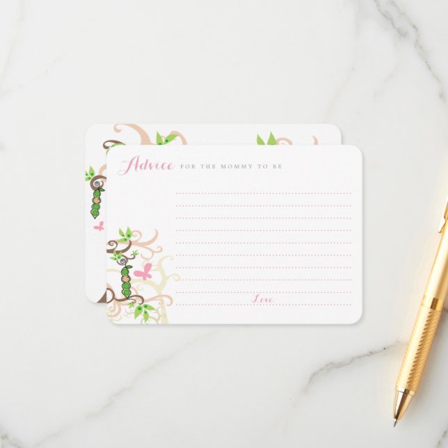 Pea In A Pod Garden Girl Baby Shower Game Mommy Advice Card (Front/Back In Situ)