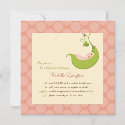 Pea in a Pod Girl Baby Shower Invitation