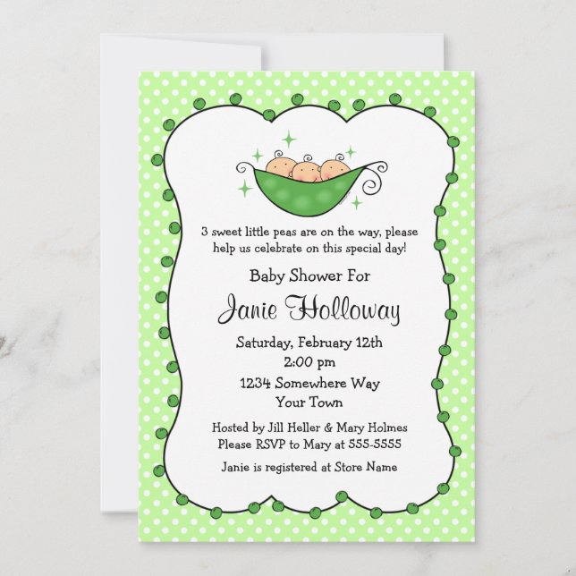 Pea In My Pod Triplets Baby Shower Invitation (Front)