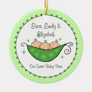 Pea In My Pod Triplets Personalized Ceramic Ornament