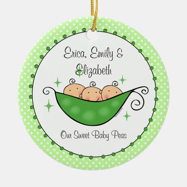 Pea In My Pod Triplets Personalized Ceramic Ornament (Front)