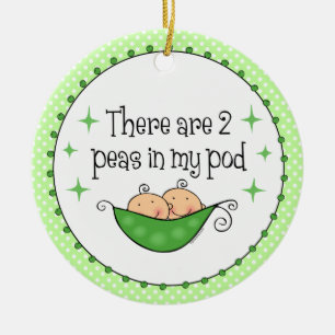 Pea In My Pod Twins Ceramic Ornament