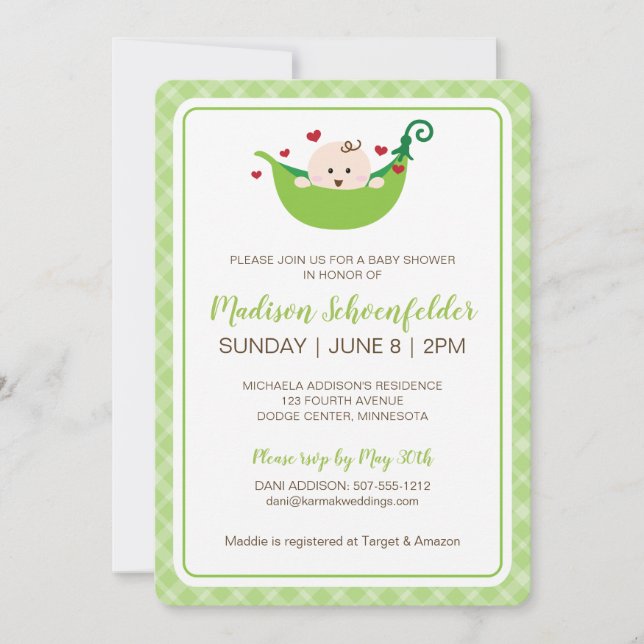 Pea in the Pod Baby Shower Invitation (Neutral) (Front)