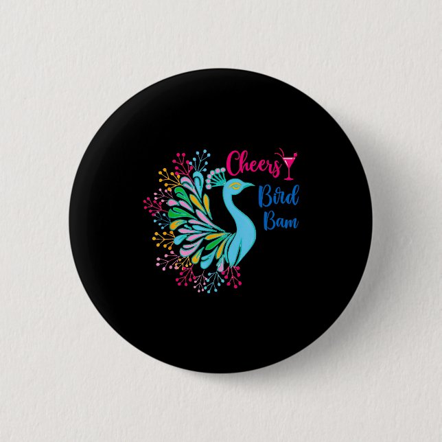 Pea Mahjong Cheers Bird Bam Chinese Mah Jong Wine  Button (Front)