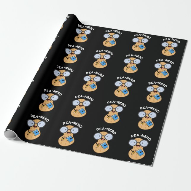 Pea-nerd Funny Nerd Peanut Pun Dark BG Wrapping Paper (Unrolled)