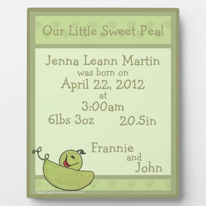 Pea Pod Baby Birth Information Plaques