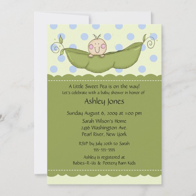 Pea Pod Baby Boy Baby Shower Invitations (Front)