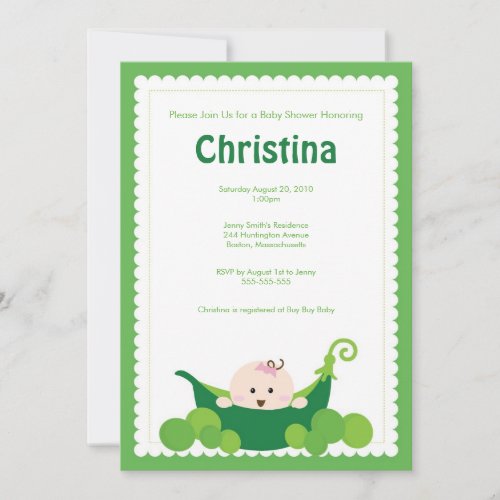 Pea Pod Baby Girl Baby Shower Invitation