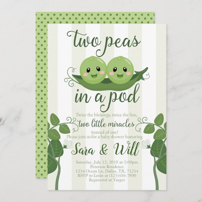 Pea Pod Baby Shower Invitation Invite (Front/Back)
