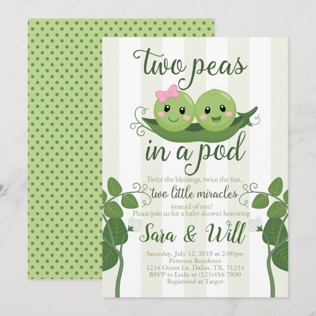 Pea Pod Baby Shower Invitation Invite (Front/Back)