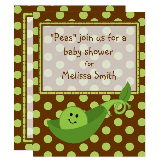 Pea Pod On Polka Dots Neutral Baby Shower Invite
