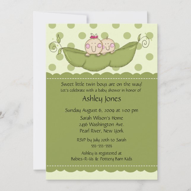 Pea Pod Twin Boy & Girl Baby Shower Invitations (Front)