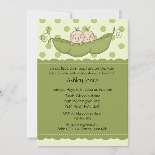 Pea Pod Twin Boy Or Girl Baby Shower Invitations