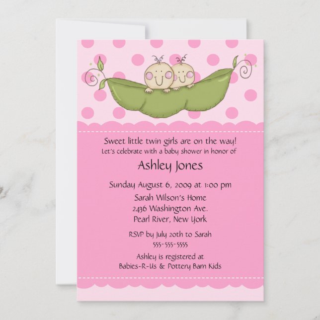 Pea Pod Twin Girls Baby Shower Invitations (Front)