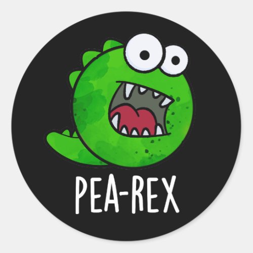 Pea Rex Funny Dinosaur Veggie TRex Pun Dark BG Classic Round Sticker