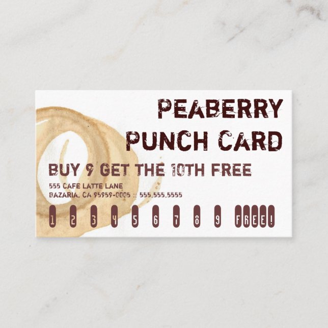 Peaberry Coffee Drink Punch Card (Front)