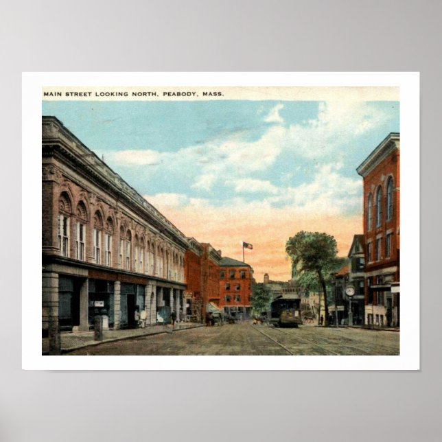 Peabody MA, Main St 1924 Vintage Inspired Poster (Front)